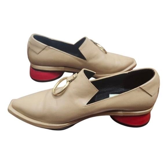 REIKE NEN Ring Detail Square Toe Loafer Leather Red Heel Beige Tan EU 36 - Picture 8 of 12